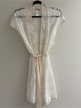 Rya Collection crotchet Lace Overlay Kimono with Belted Waist robe